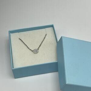 Sterling Silver 925 Sparkly CZ Disc Pendant Necklace 16-18" Dainty Minimalist